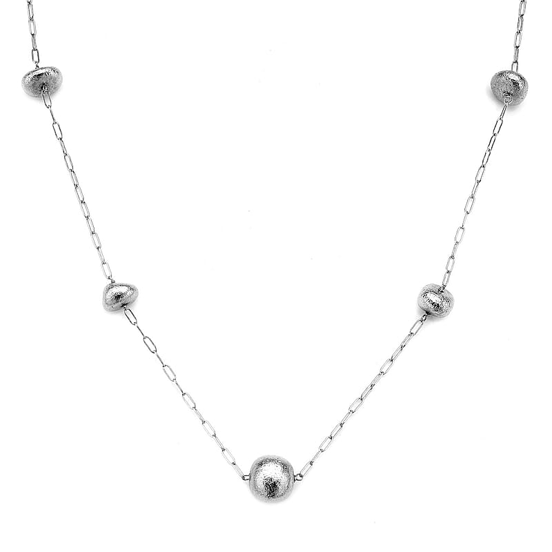 Marvelous Meteorites Paper Clip Chain Station Necklace 20 Inches in Rhodium Over Sterling Silver