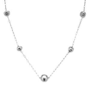 Marvelous Meteorites Paper Clip Chain Station Necklace 20 Inches in Rhodium Over Sterling Silver