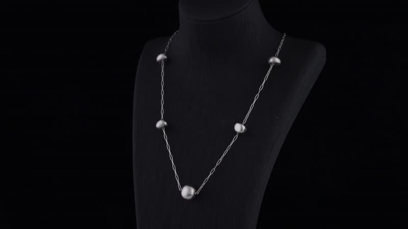 Marvelous Meteorites Paper Clip Chain Station Necklace 20 Inches in Rhodium Over Sterling Silver