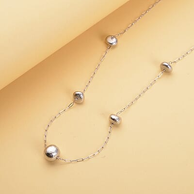 Marvelous Meteorites Paper Clip Chain Station Necklace 20 Inches in Rhodium Over Sterling Silver