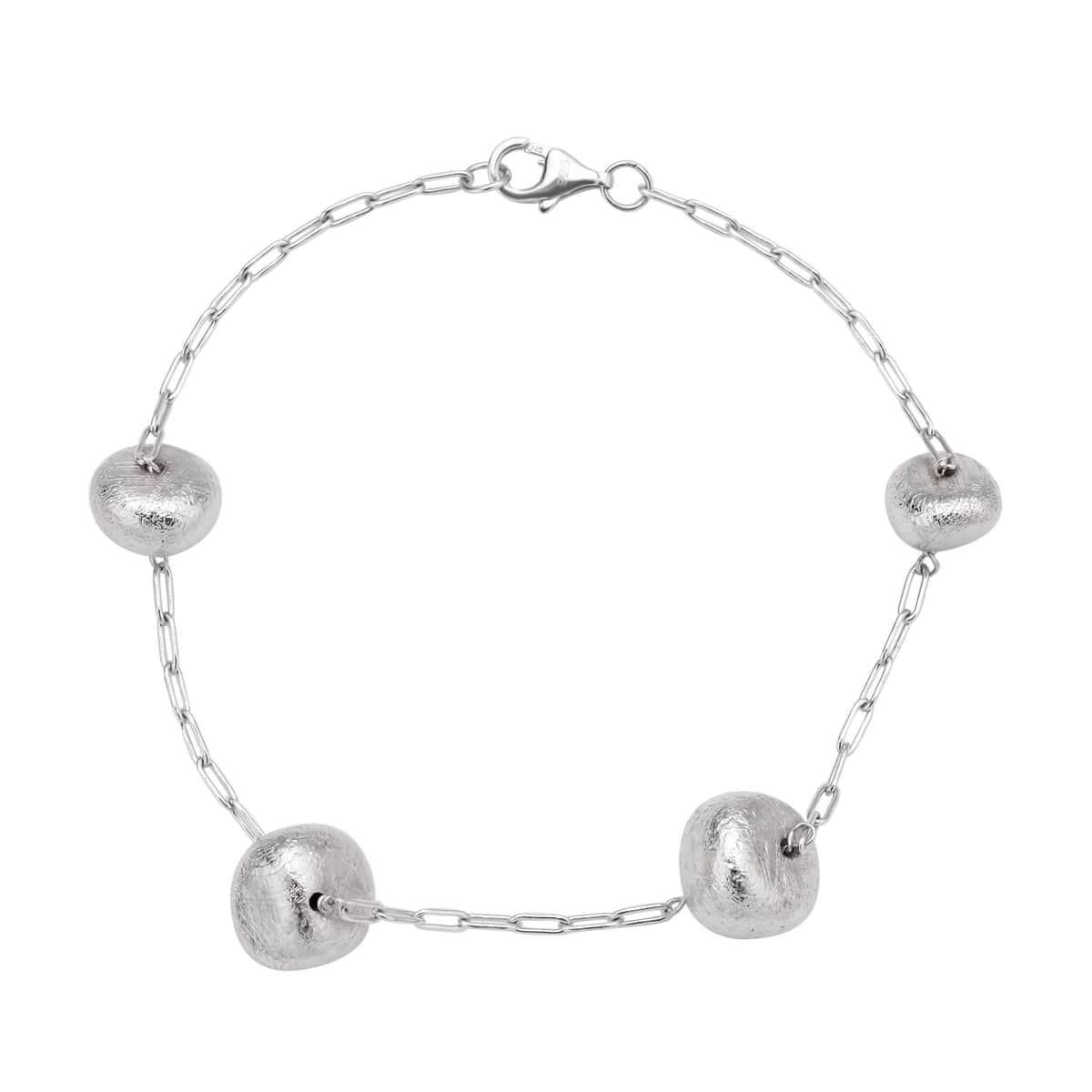 Marvelous Meteorite Paper Clip Chain Station Bracelet in Rhodium Over Sterling Silver (8.00 In) 60.00 ctw image number 0