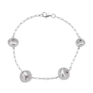 Marvelous Meteorite Paper Clip Chain Station Bracelet in Rhodium Over Sterling Silver (8.00 In) 60.00 ctw