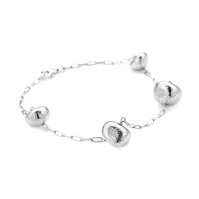 Marvelous Meteorite Paper Clip Chain Station Bracelet in Rhodium Over Sterling Silver (8.00 In) 60.00 ctw