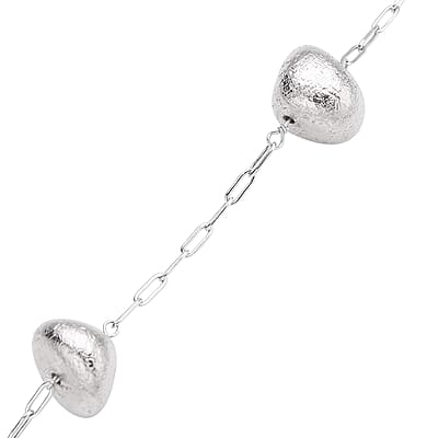 Marvelous Meteorite Paper Clip Chain Station Bracelet in Rhodium Over Sterling Silver (8.00 In) 60.00 ctw