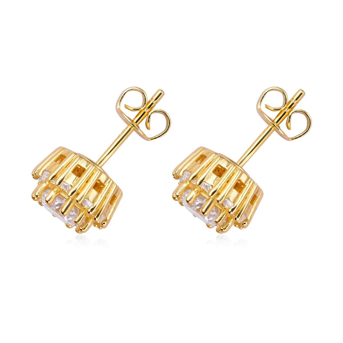 Simulated Diamond Rotating Spinner Halo Earring Studs in 14K Yellow Gold Over Sterling Silver 4.30 ctw image number 3