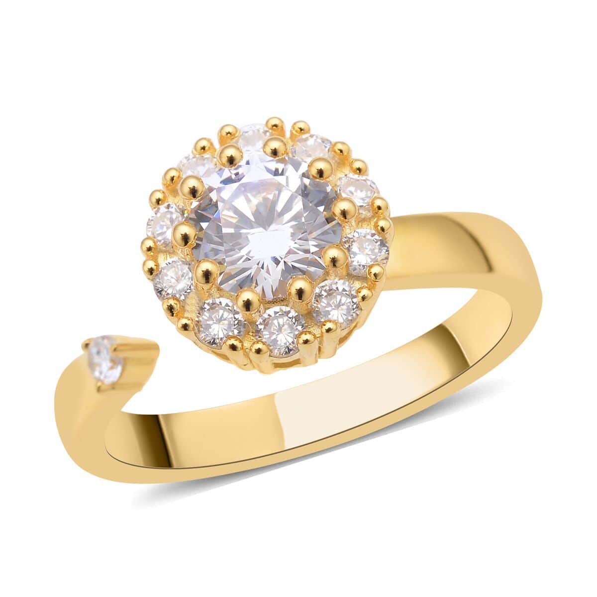 Simulated Diamond Rotating Halo Ring in 14K YG Over Sterling Silver (Size 6.0) 2.20 ctw image number 0