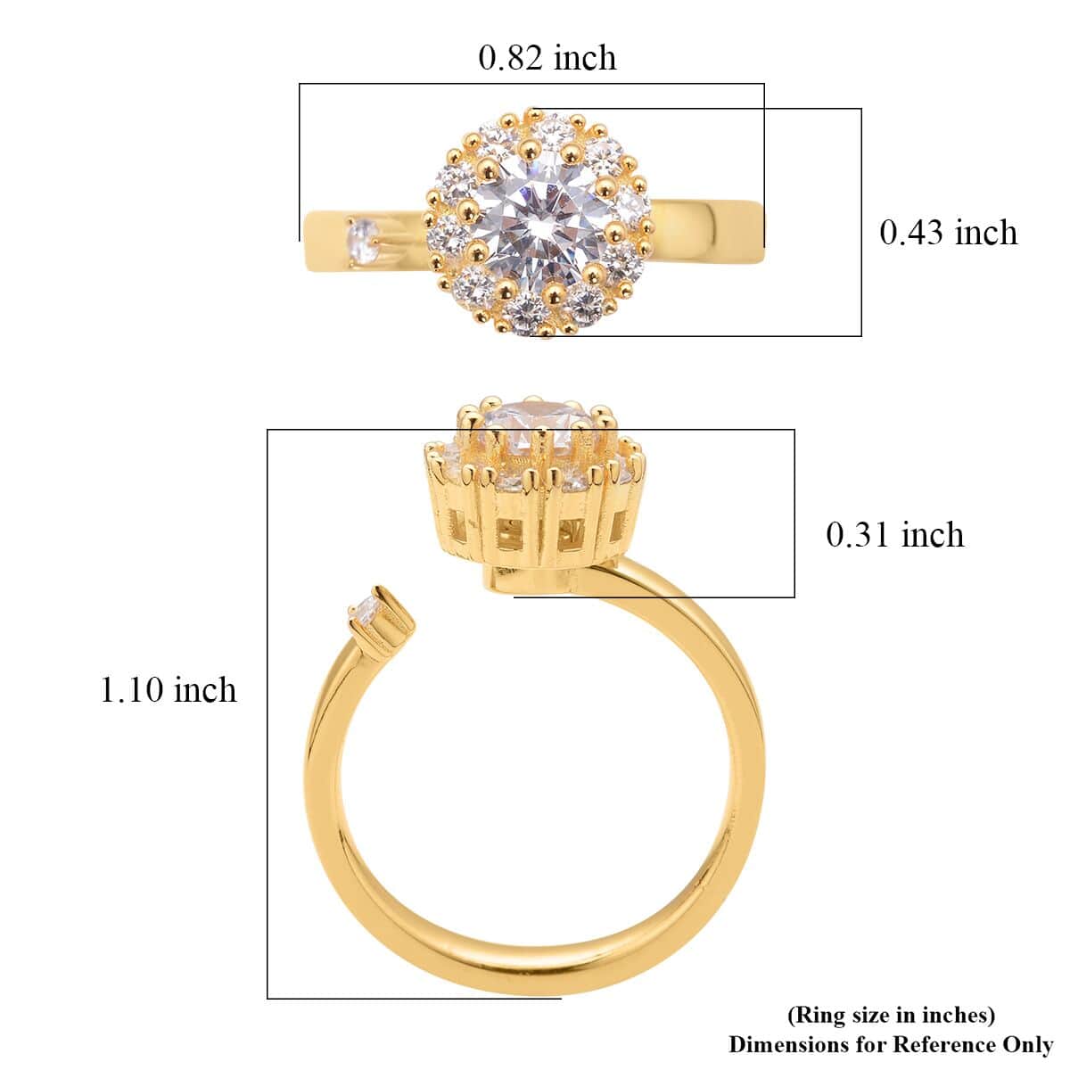 Simulated Diamond Rotating Halo Ring in 14K YG Over Sterling Silver (Size 6.0) 2.20 ctw image number 5