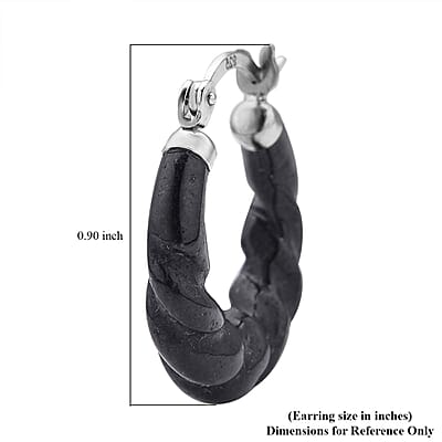 Black Jade (D) Carved Twisted Rope Pattern Hoop Earrings in Rhodium Over Sterling Silver  17.50 ctw