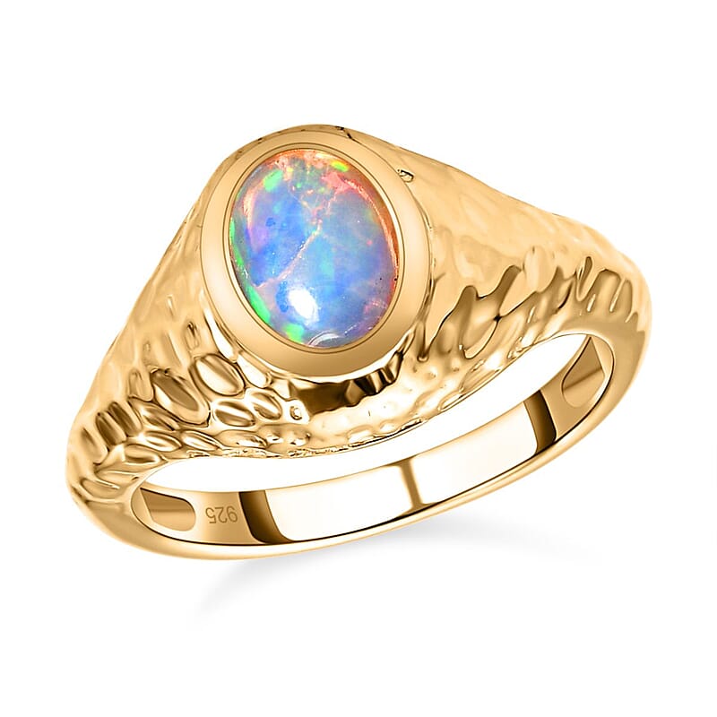 Ethiopian Welo Opal 0.80 ctw Solitaire Ring in 14K Yellow Gold Over Sterling Silver (Size 10.0)