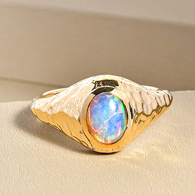 Ethiopian Welo Opal 0.80 ctw Solitaire Ring in 14K Yellow Gold Over Sterling Silver (Size 10.0)