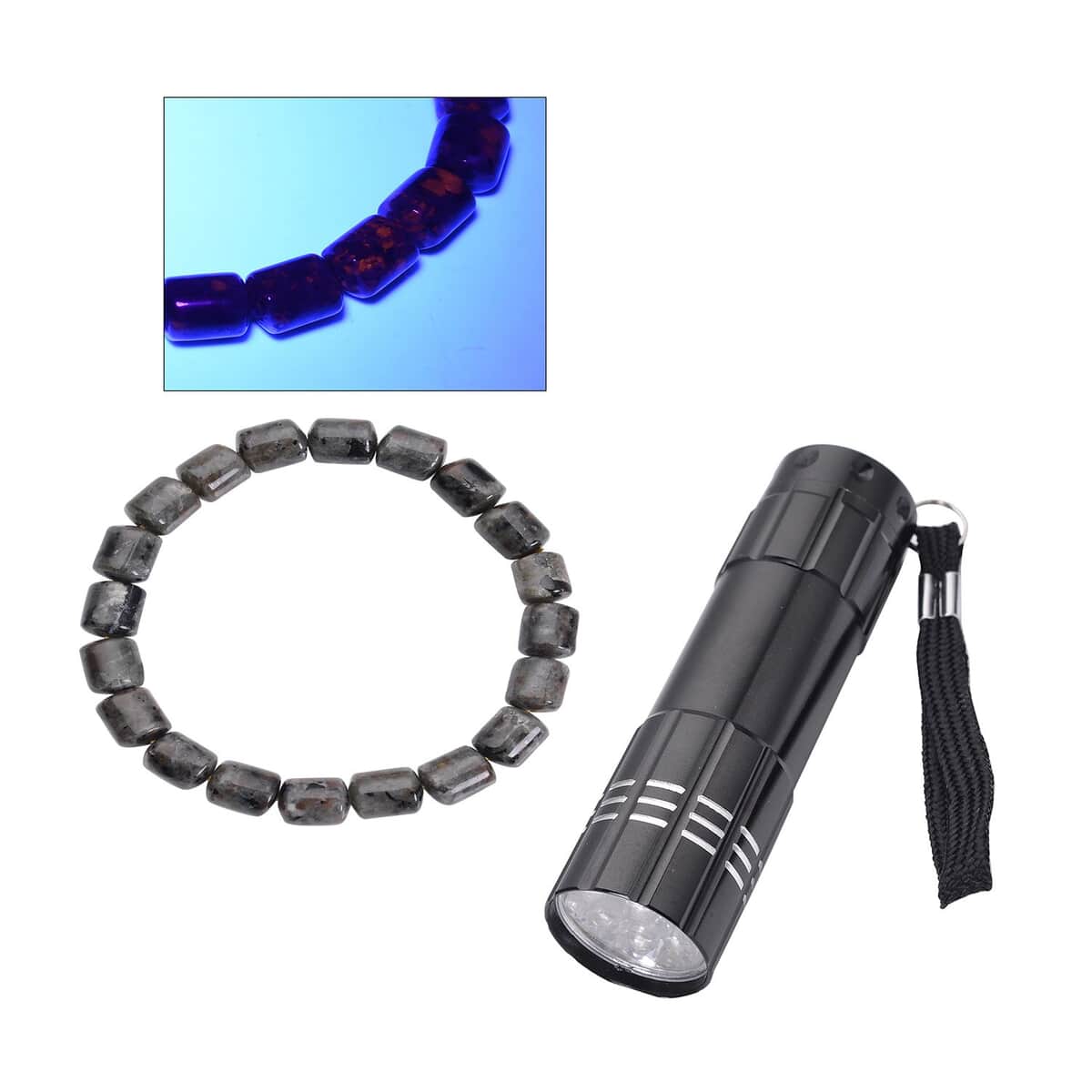 Natural Yooperlite Beaded Stretch Bracelet 107.50 ctw with Free UV Flash Light image number 0
