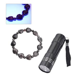 Natural Yooperlite Bead Bracelet For Women With Free UV Flash Light Heart Stretch Bracelet, Beaded Jewelry Gifts 107.50 ctw