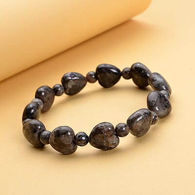 Natural Yooperlite Bead Bracelet For Women With Free UV Flash Light Heart Stretch Bracelet, Beaded Jewelry Gifts 107.50 ctw