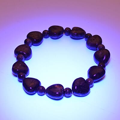 Natural Yooperlite Bead Bracelet For Women With Free UV Flash Light Heart Stretch Bracelet, Beaded Jewelry Gifts 107.50 ctw