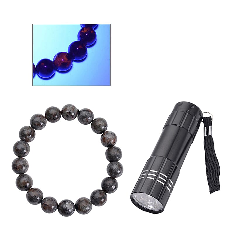 Natural Yooperlite 9-11mm Beaded Stretch Bracelet 107.50 ctw with Free UV Flash Light