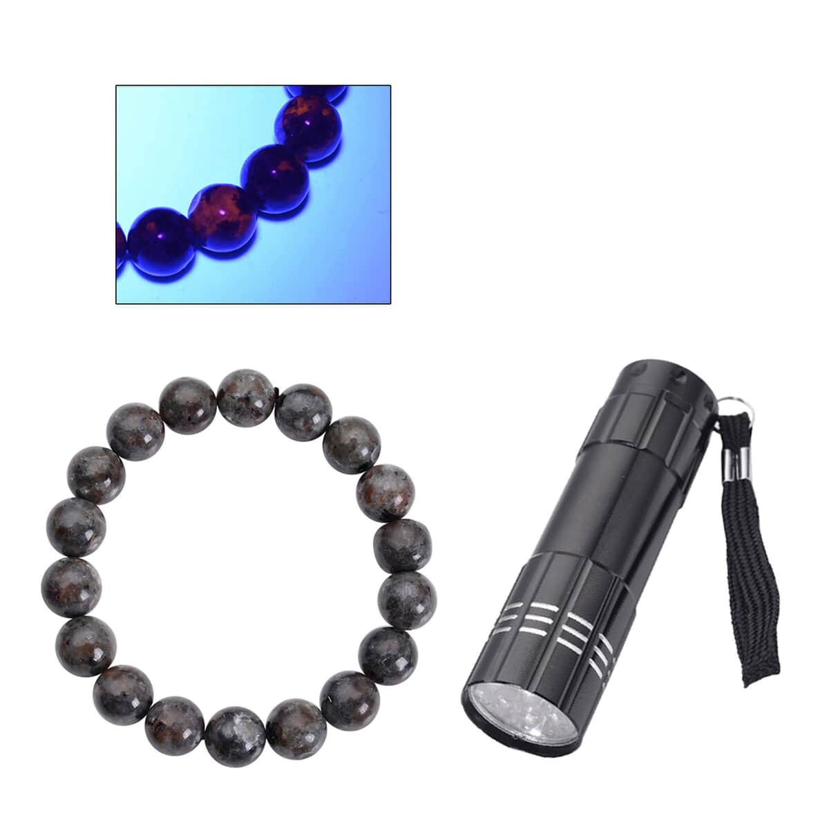 Natural Yooperlite 9-11mm Beaded Stretch Bracelet 107.50 ctw with Free UV Flash Light image number 0