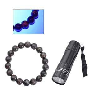 Natural Yooperlite 9-11mm Beaded Stretch Bracelet 107.50 ctw with Free UV Flash Light