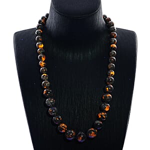 Natural Yooperlite 466.50 ctw Beaded Necklace in Sterling Silver, Beaded Necklace, Birthday Gifts For her, Free UV Flash Light 466.50 ctw