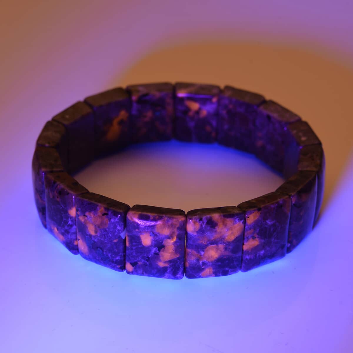 Natural Yooperlite Block Stretch Bracelet 197.00 ctw with Free UV Flash Light image number 2