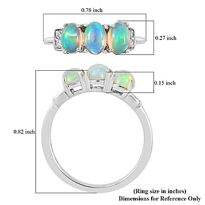 Ethiopian Welo Opal and White Zircon 3 Stone Ring in Platinum Over Sterling Silver (Size 10.0) 0.90 ctw