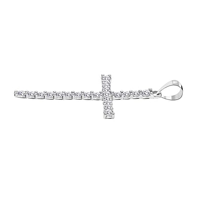 Simulated Diamond Cross Pendant in Rhodium Over Sterling Silver