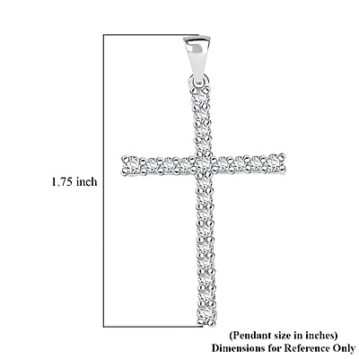 Simulated Diamond Cross Pendant in Rhodium Over Sterling Silver