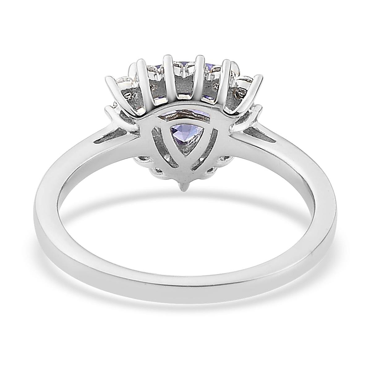 Tanzanite and Natural White Zircon Halo Ring in Platinum Over Sterling Silver (Size 10.0) 1.00 ctw