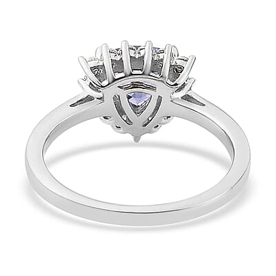 Tanzanite and Natural White Zircon Halo Ring in Platinum Over Sterling Silver (Size 10.0) 1.00 ctw