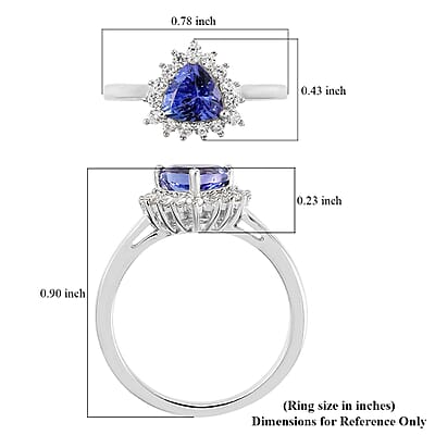 Tanzanite and Natural White Zircon Halo Ring in Platinum Over Sterling Silver (Size 10.0) 1.00 ctw