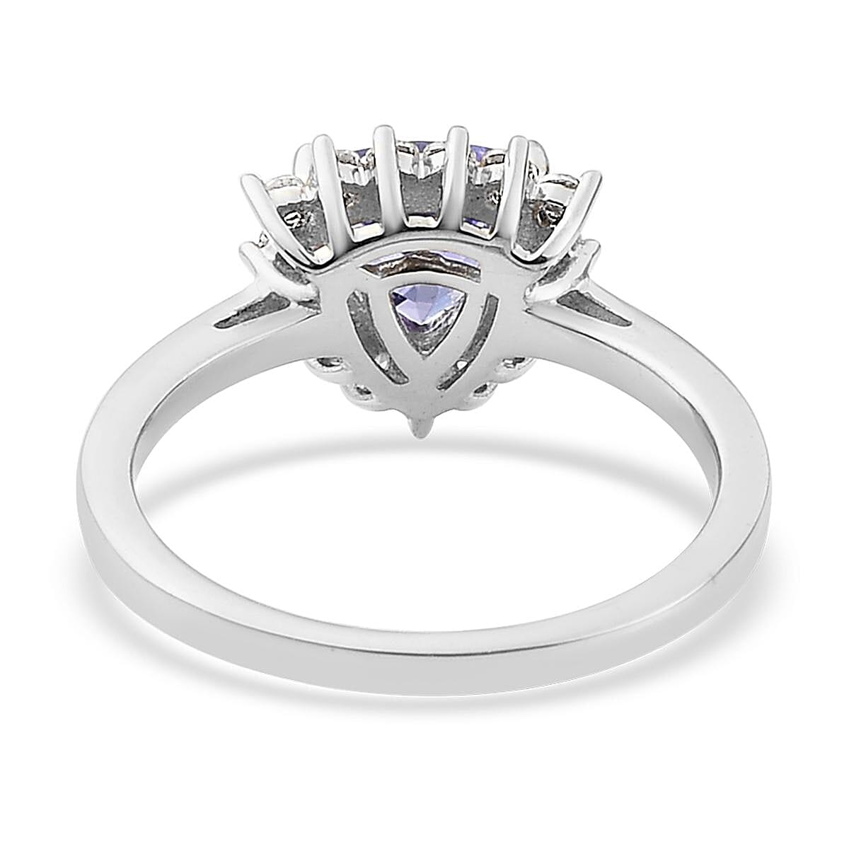 Tanzanite and Natural White Zircon Halo Ring in Platinum Over Sterling Silver (Size 6.0) 1.00 ctw image number 4