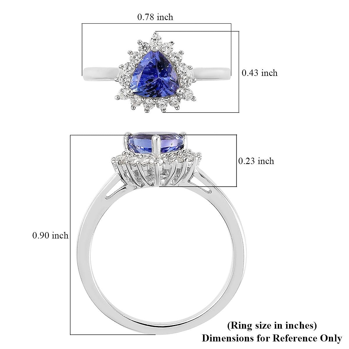Tanzanite and Natural White Zircon Halo Ring in Platinum Over Sterling Silver (Size 6.0) 1.00 ctw image number 5