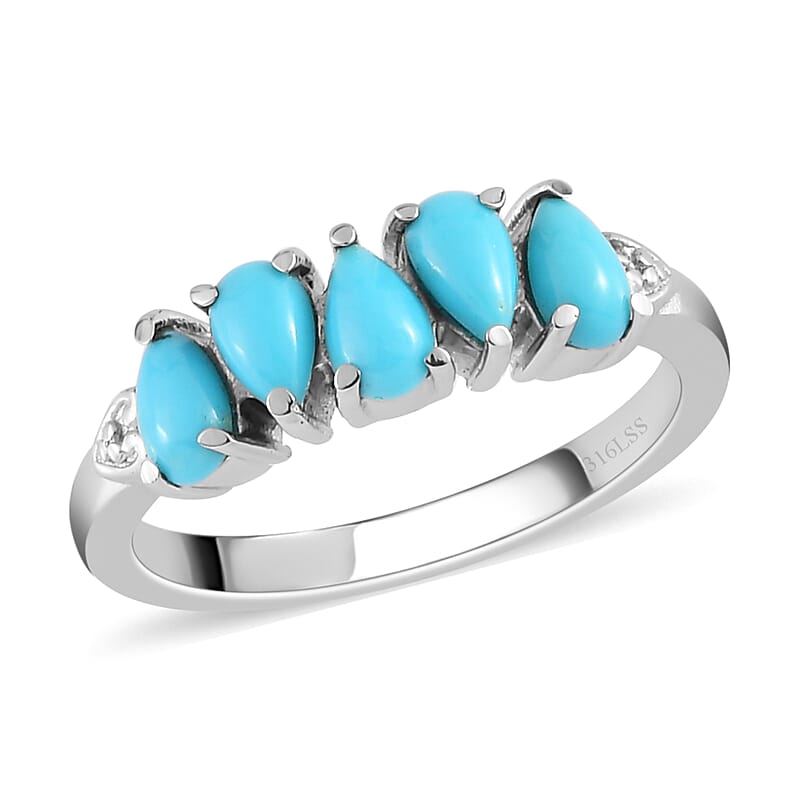 Sleeping Beauty Turquoise 5 Stone Ring in Stainless Steel (Size 10.0) 0.80 ctw