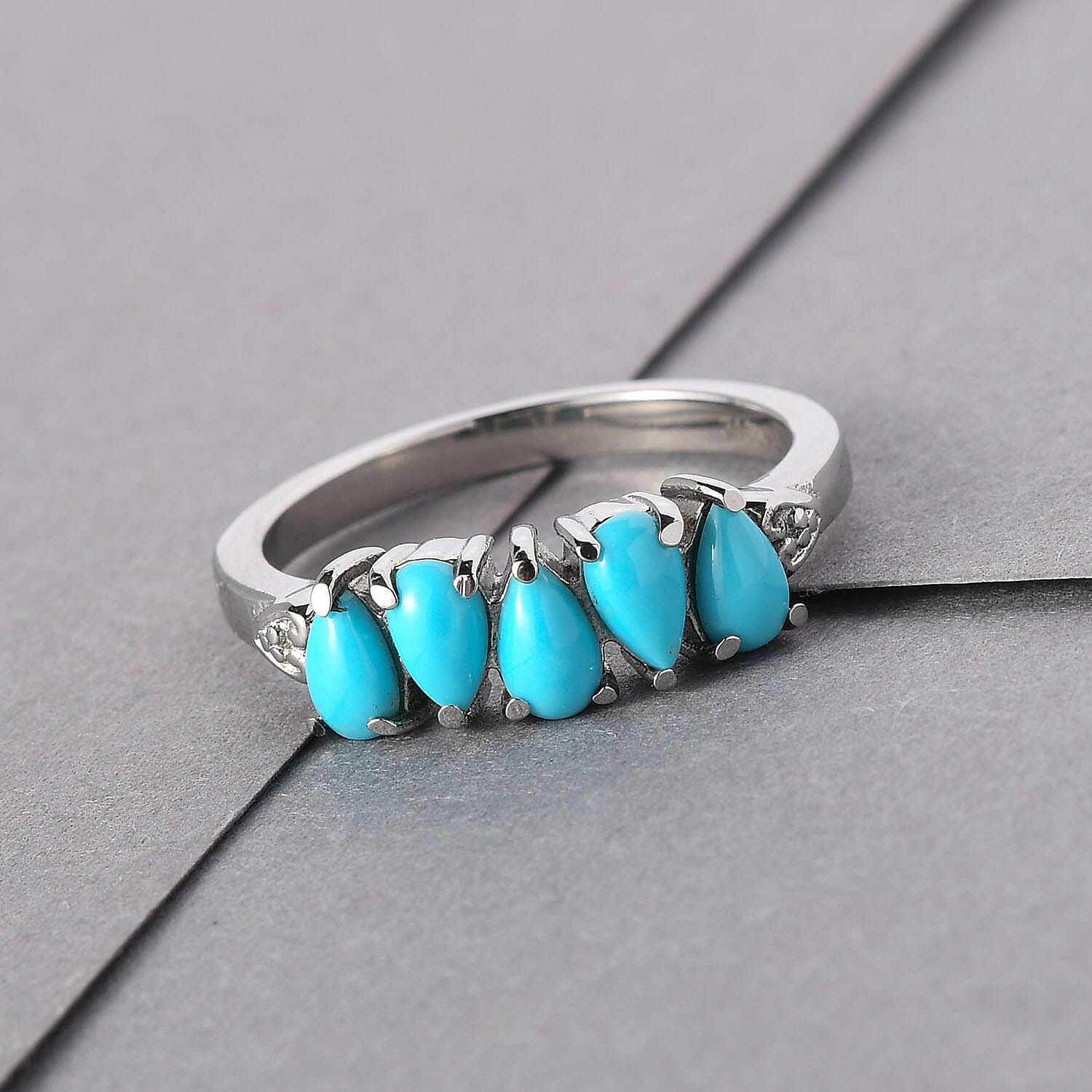 Sleeping Beauty Turquoise 5 Stone Ring in Stainless Steel (Size 10.0) 0.80 ctw