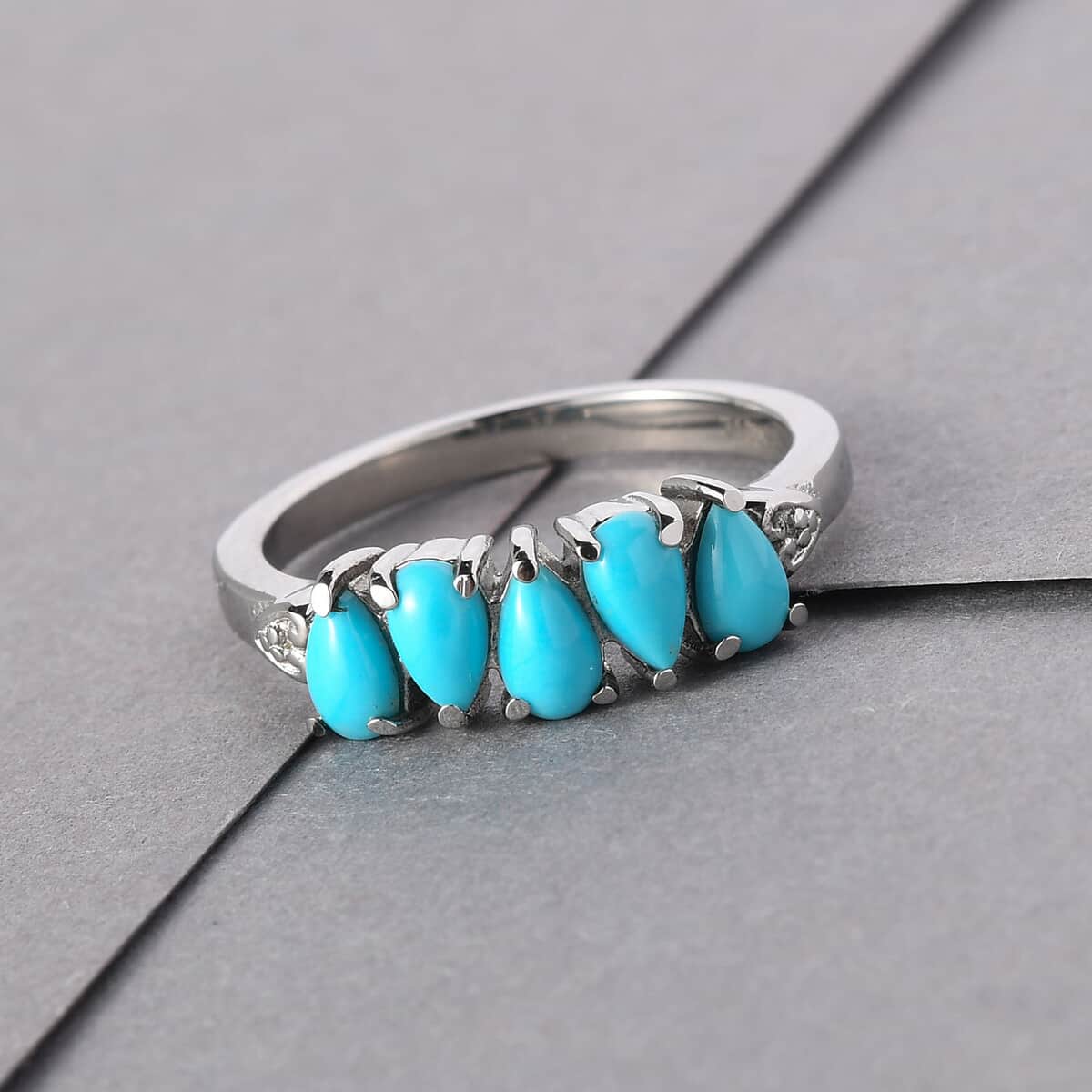 AMERICAN Natural Sleeping Beauty Turquoise 5 Stone Ring in Stainless Steel 0.80 ctw image number 1