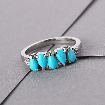 Sleeping Beauty Turquoise 5 Stone Ring in Stainless Steel (Size 10.0) 0.80 ctw
