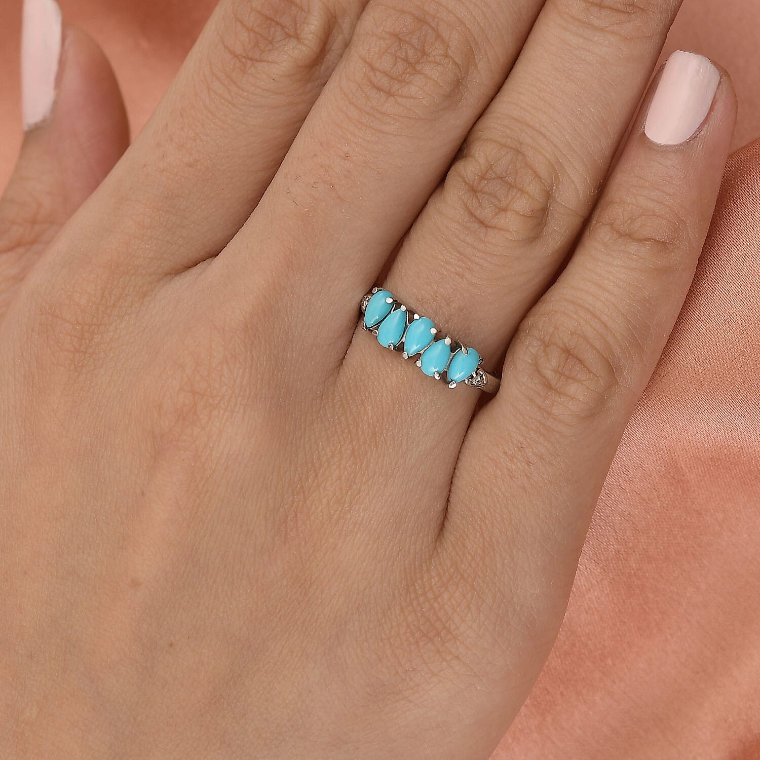 Sleeping Beauty Turquoise 5 Stone Ring in Stainless Steel (Size 10.0) 0.80 ctw