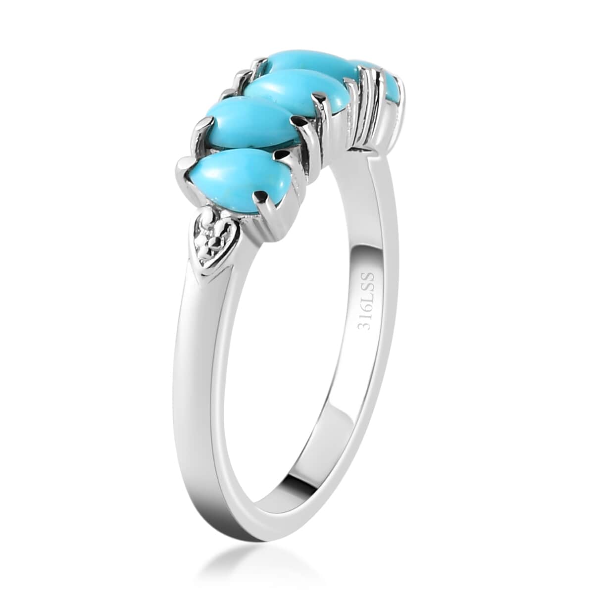 AMERICAN Natural Sleeping Beauty Turquoise 5 Stone Ring in Stainless Steel 0.80 ctw image number 3