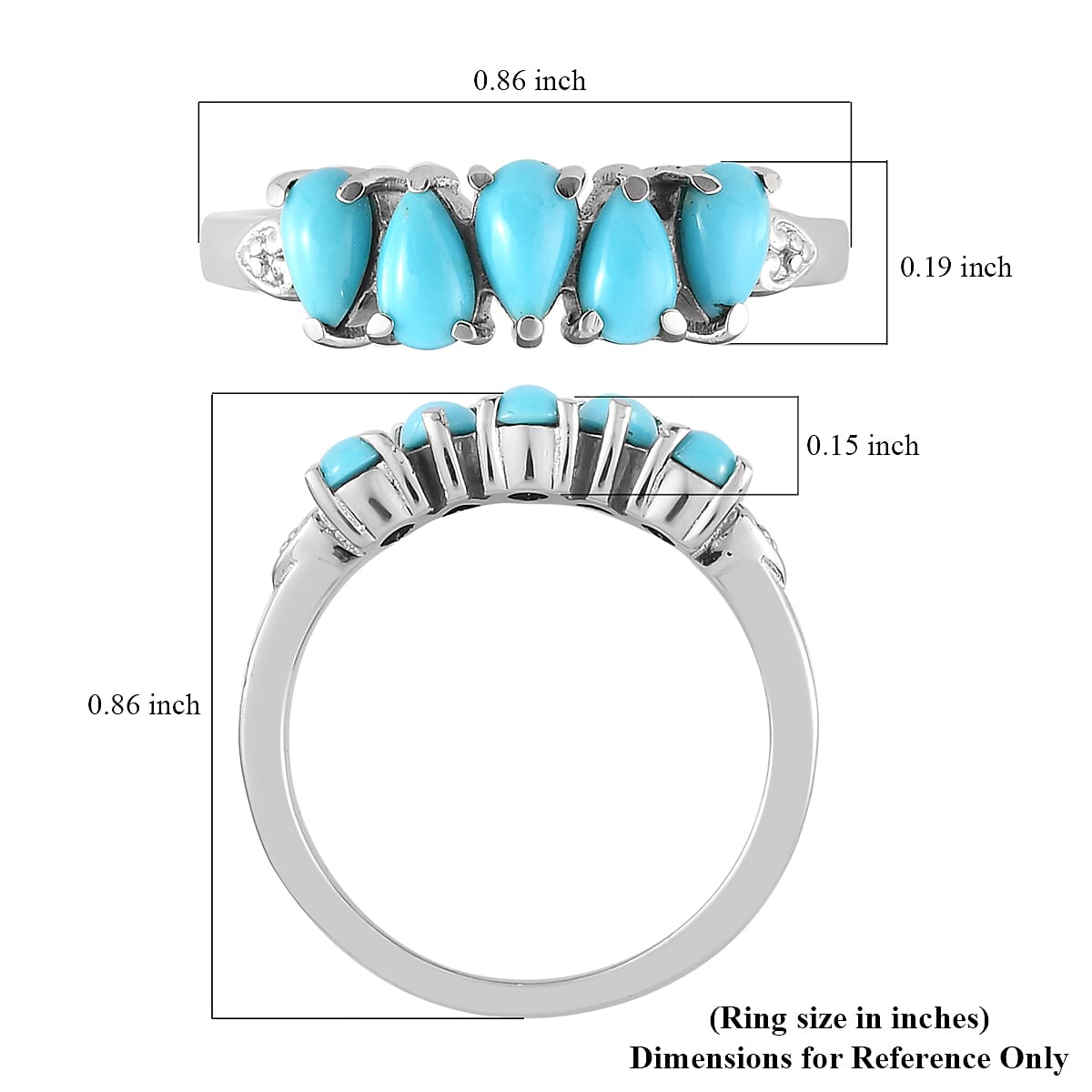 Sleeping Beauty Turquoise 5 Stone Ring in Stainless Steel (Size 10.0) 0.80 ctw