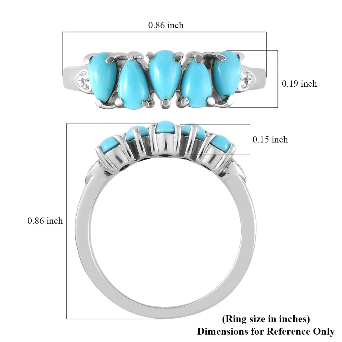 AMERICAN Natural Sleeping Beauty Turquoise 5 Stone Ring in Stainless Steel 0.80 ctw image number 5