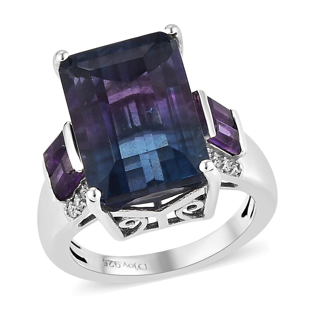 Bi Color Fluorite and Multi Gemstone Ring in Platinum Over Sterling Silver (Size 10.0) 9.80 ctw
