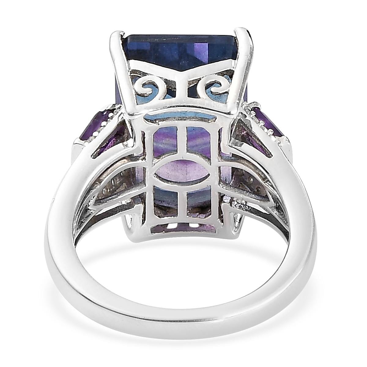 Bi Color Fluorite and Multi Gemstone Ring in Platinum Over Sterling Silver (Size 10.0) 9.80 ctw