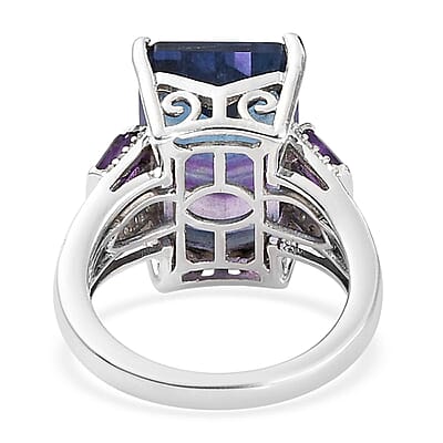 Bi Color Fluorite and Multi Gemstone Ring in Platinum Over Sterling Silver (Size 10.0) 9.80 ctw