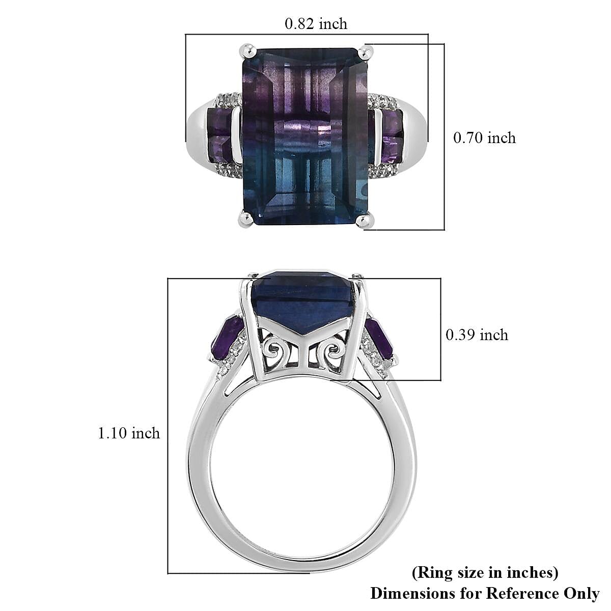 Bi Color Fluorite and Multi Gemstone Ring in Platinum Over Sterling Silver (Size 10.0) 9.80 ctw