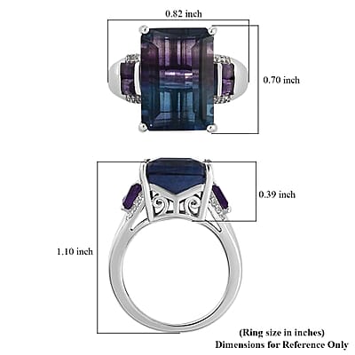Bi Color Fluorite and Multi Gemstone Ring in Platinum Over Sterling Silver (Size 10.0) 9.80 ctw