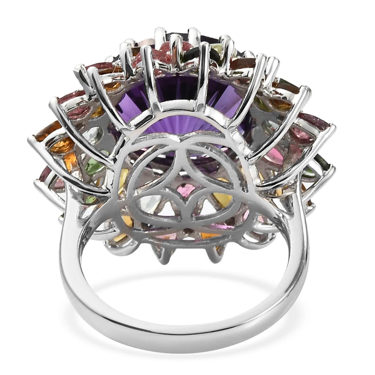 Hanabi Cut Zambian Amethyst and Multi-Tourmaline Firework Ring in Platinum Over Sterling Silver 7 Grams 15.90 ctw image number 4