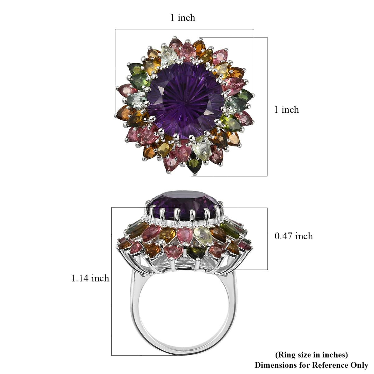Hanabi Cut Zambian Amethyst and Multi-Tourmaline Firework Ring in Platinum Over Sterling Silver 7 Grams 15.90 ctw image number 5