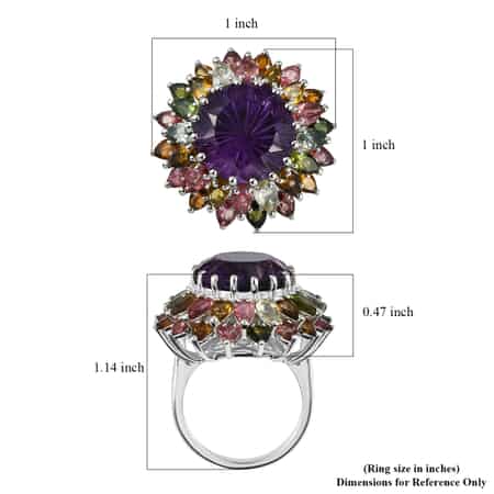 Hanabi Cut Zambian Amethyst and Multi-Tourmaline Firework Ring in Platinum Over Sterling Silver (Size 5.0) 7 Grams 15.90 ctw image number 5