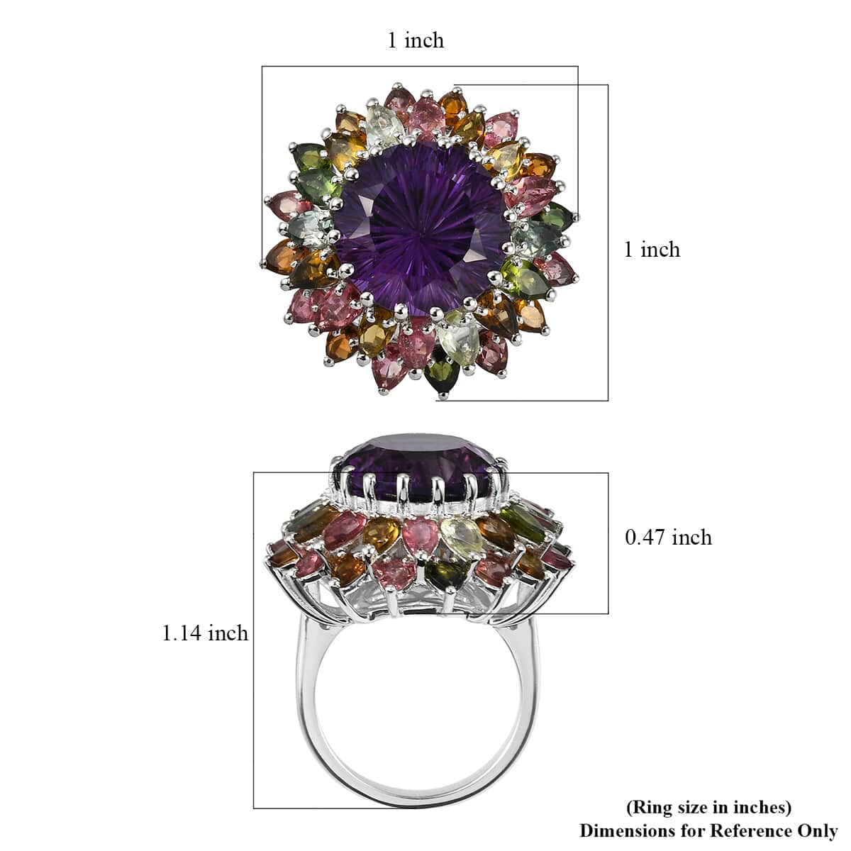 Hanabi Cut Zambian Amethyst and Multi-Tourmaline Firework Ring in Platinum Over Sterling Silver (Size 7.0) 15.90 ctw image number 5
