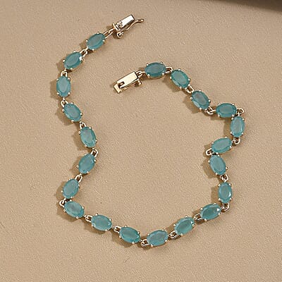 Luxoro 10K Yellow Gold Premium Grandidierite Link Bracelet (7.25 In) 9.75 ctw
