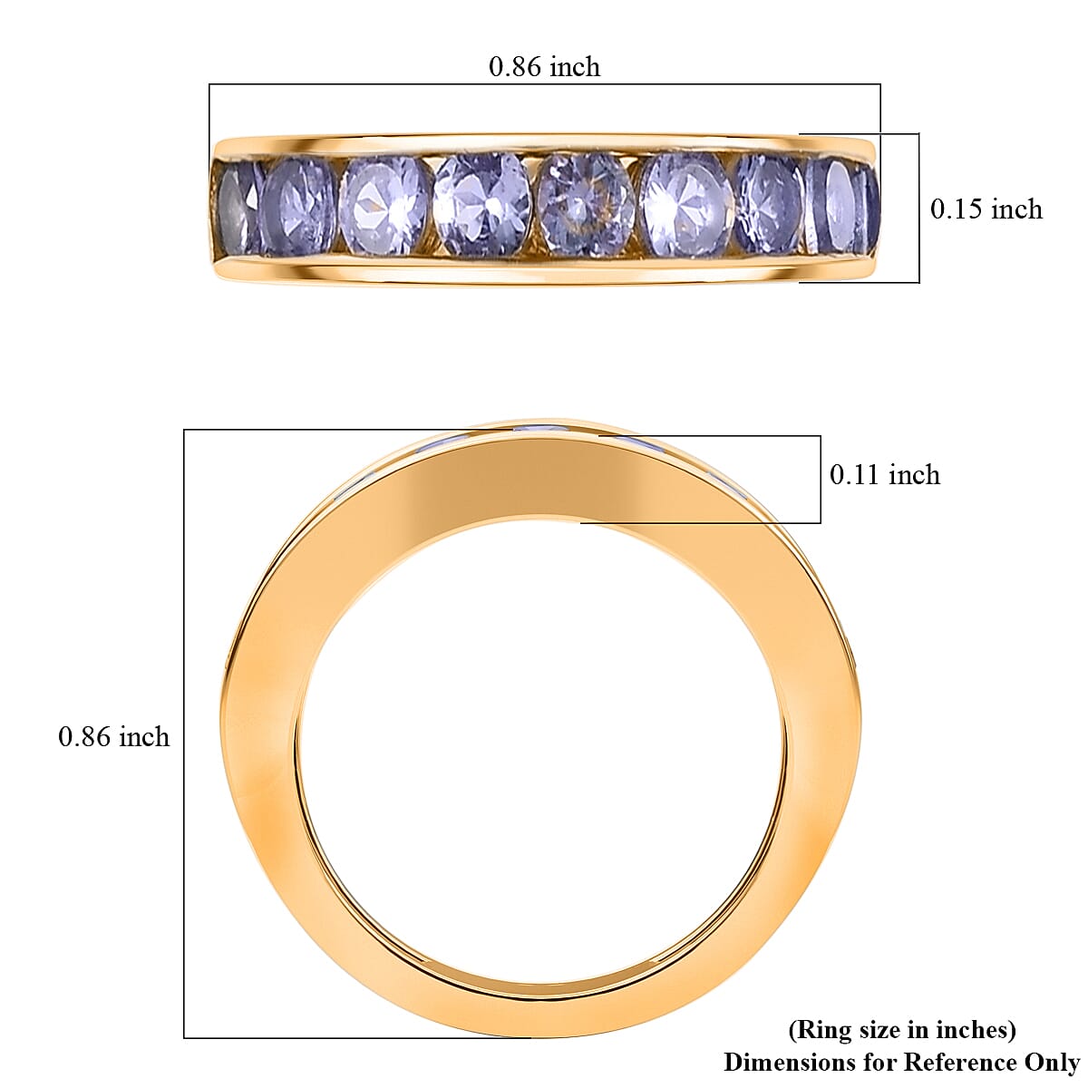 Tanzanite Half Eternity Band Ring in Vermeil Yellow Gold Over Sterling Silver (Size 8.0) 1.00 ctw image number 5